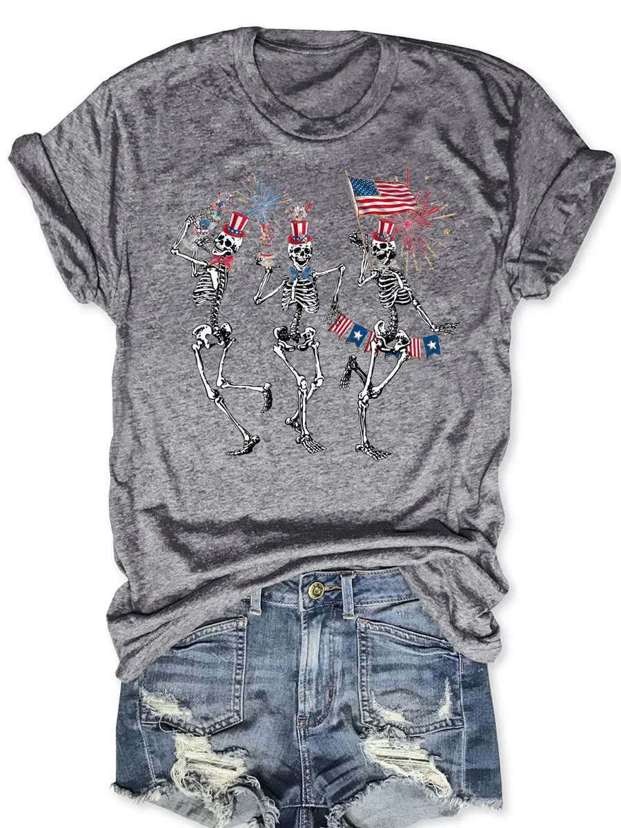 Dancing Skeleton  American Flag T-shirt