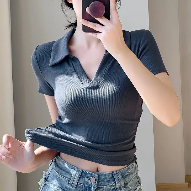 Prosperousluck costumes for adult women Women's Polo Shirts 100℅ Cotton Plain Female Tee Slim Coquette Clothes T-shirts Sexy Summer 2025 Youth New Cheap Tops Pretty