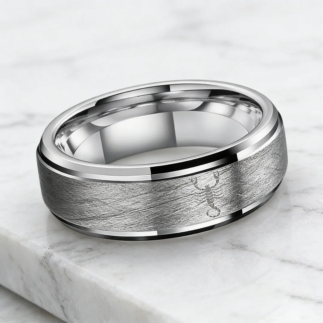 Scorpio Couples Open Steps Tungsten Carbide Rings Sliver Tungsten Wedding Bands for Men and Women 4MM 6MM 8MM
