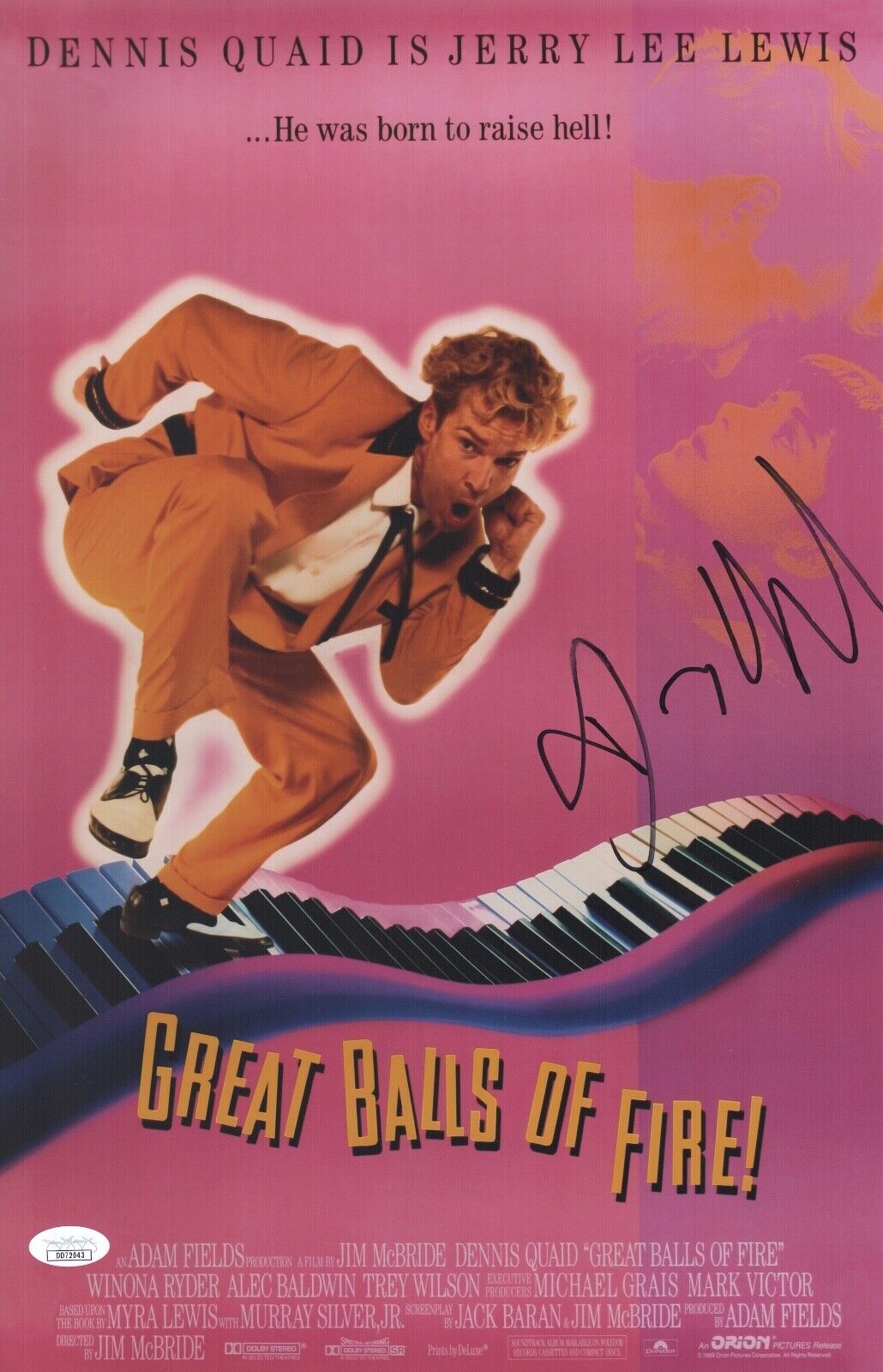 DENNIS QUAID Signed GREAT BALLS OF FIRE! 11x17 Photo Poster painting IN PERSON Autograph JSA COA