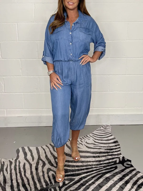 Button Up Long Sleeve Jumpsuit