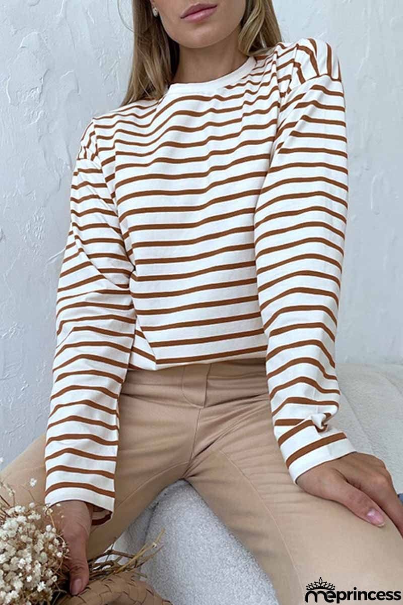 Casual Striped Patchwork O Neck Tops