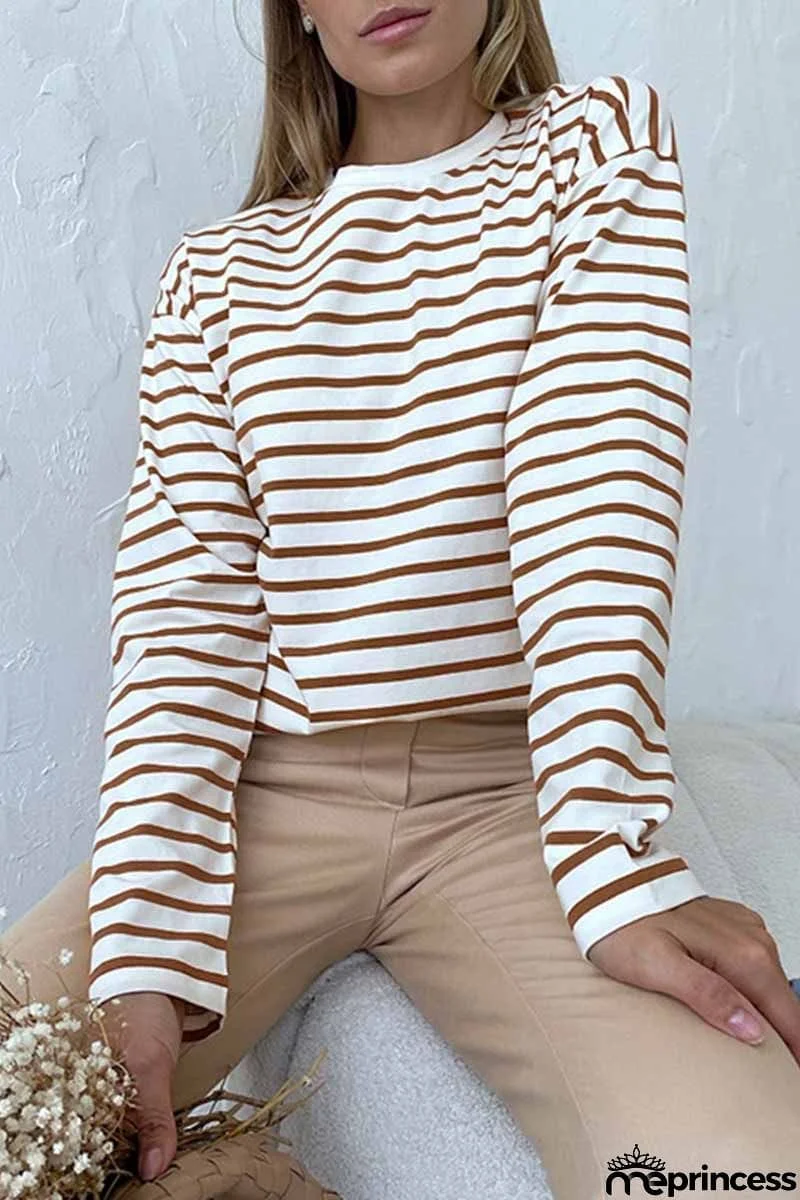Casual Striped Patchwork O Neck Tops