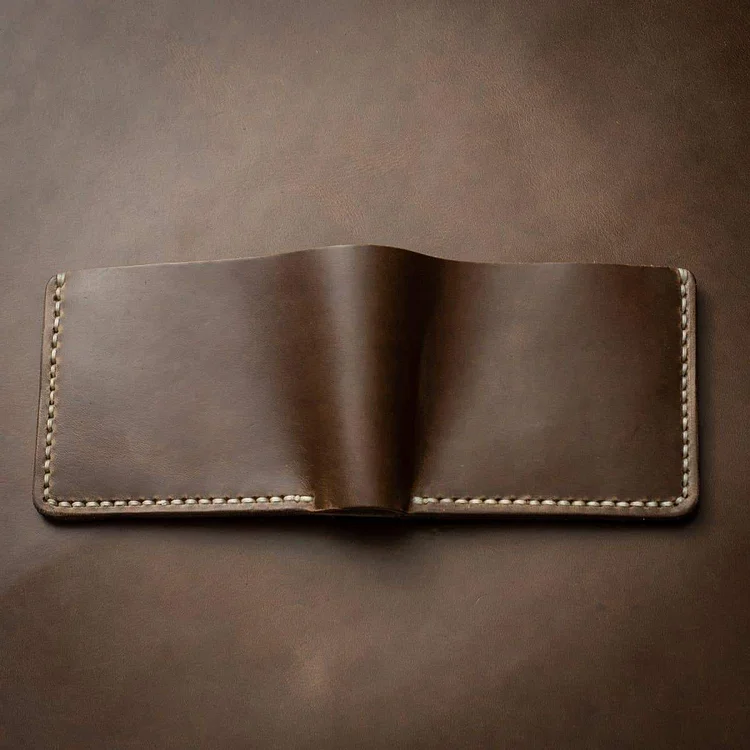 Genuine Cowhide Brown Leather Pocket 6Card Slim Wallet for Men