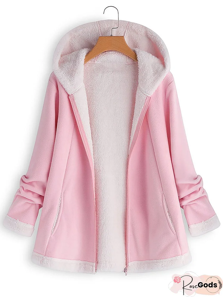 Zipper Solid Hoodie Long Sleeve Coats