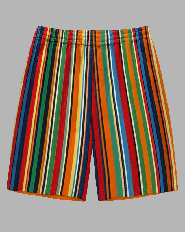 Men's Big Size Casual Simple Colorful Stripe Printed Outdoor Shorts with Pocket