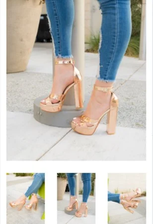 Custom Made Chunky Heel Ankle Strap Sandals in Gold |FSJ Shoes