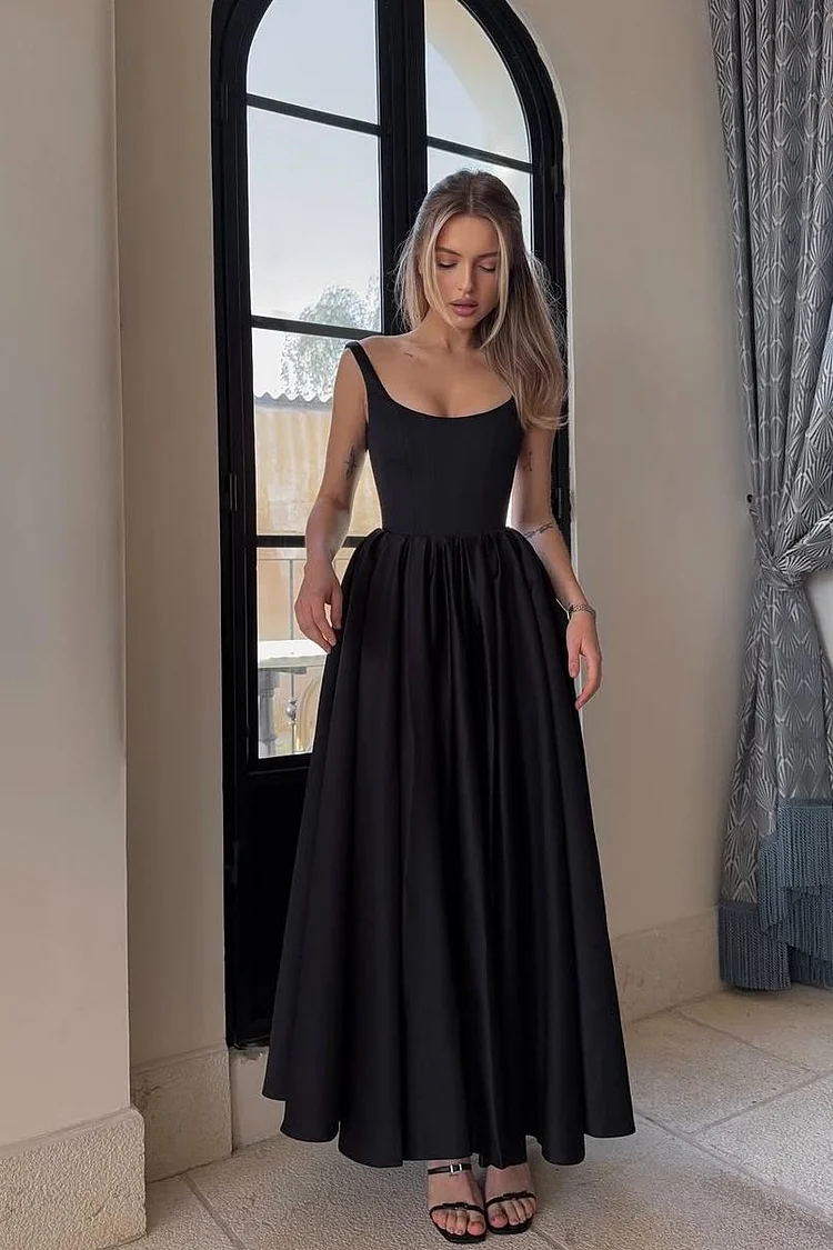 Hellodresses Spaghetti Strap Sleeveless A Line Long Prom Dress With Pleated 