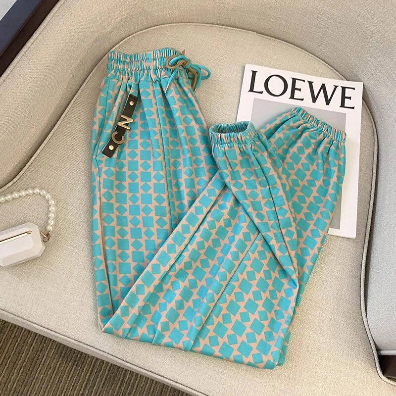 churchf Women Vintage Pants Hit Green Plaid Leggings Women's Spring Autumn Loose High Street High Waist Harlan Sweatpants Trousers-Outfit Ideas