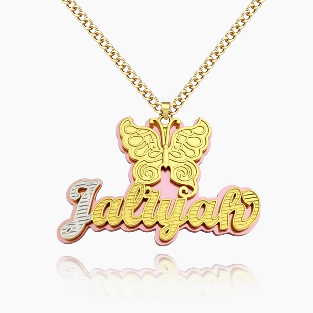 Double-Plate Two-Tone Butterfly Necklace