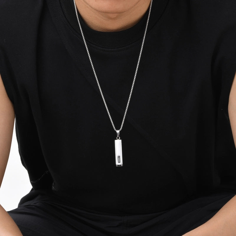 Minimalist Streetwear Square 201 Stainless Steel Inlay Zircon Men’s Pendant Necklace
