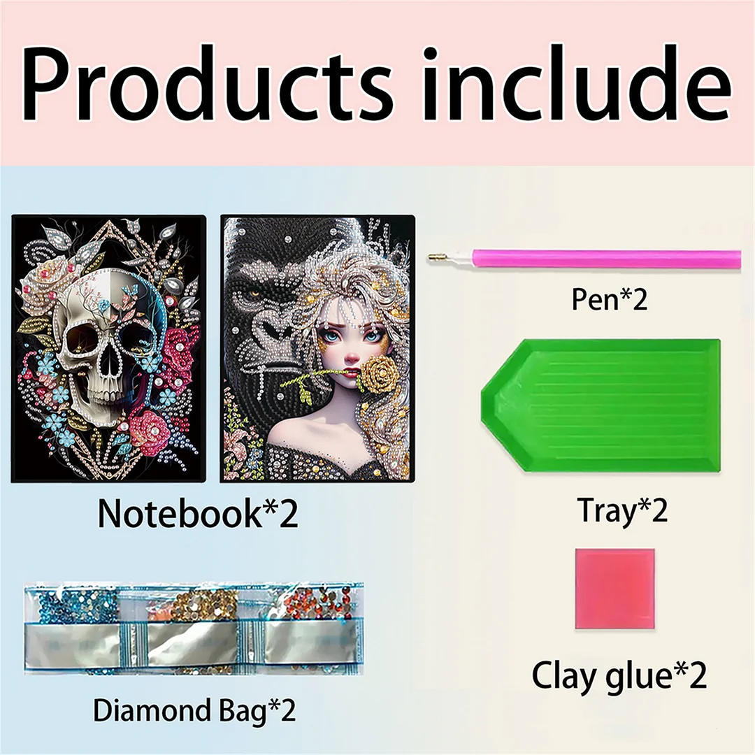 2pcs Girl Partial DIY 50 Pages A5 Diamond Painting Notebook for Study Drawing