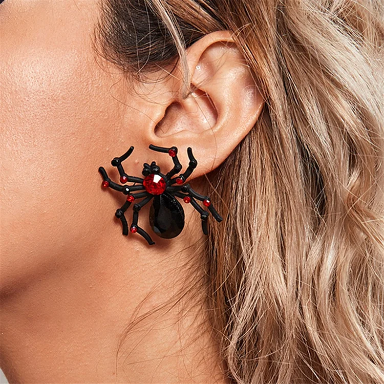 Halloween Explosion Black Spider Stud Earrings