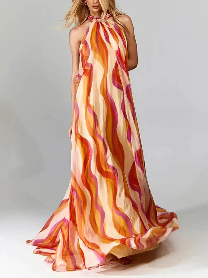 Women's Halter-neck Printed Sundress for Vacation 
