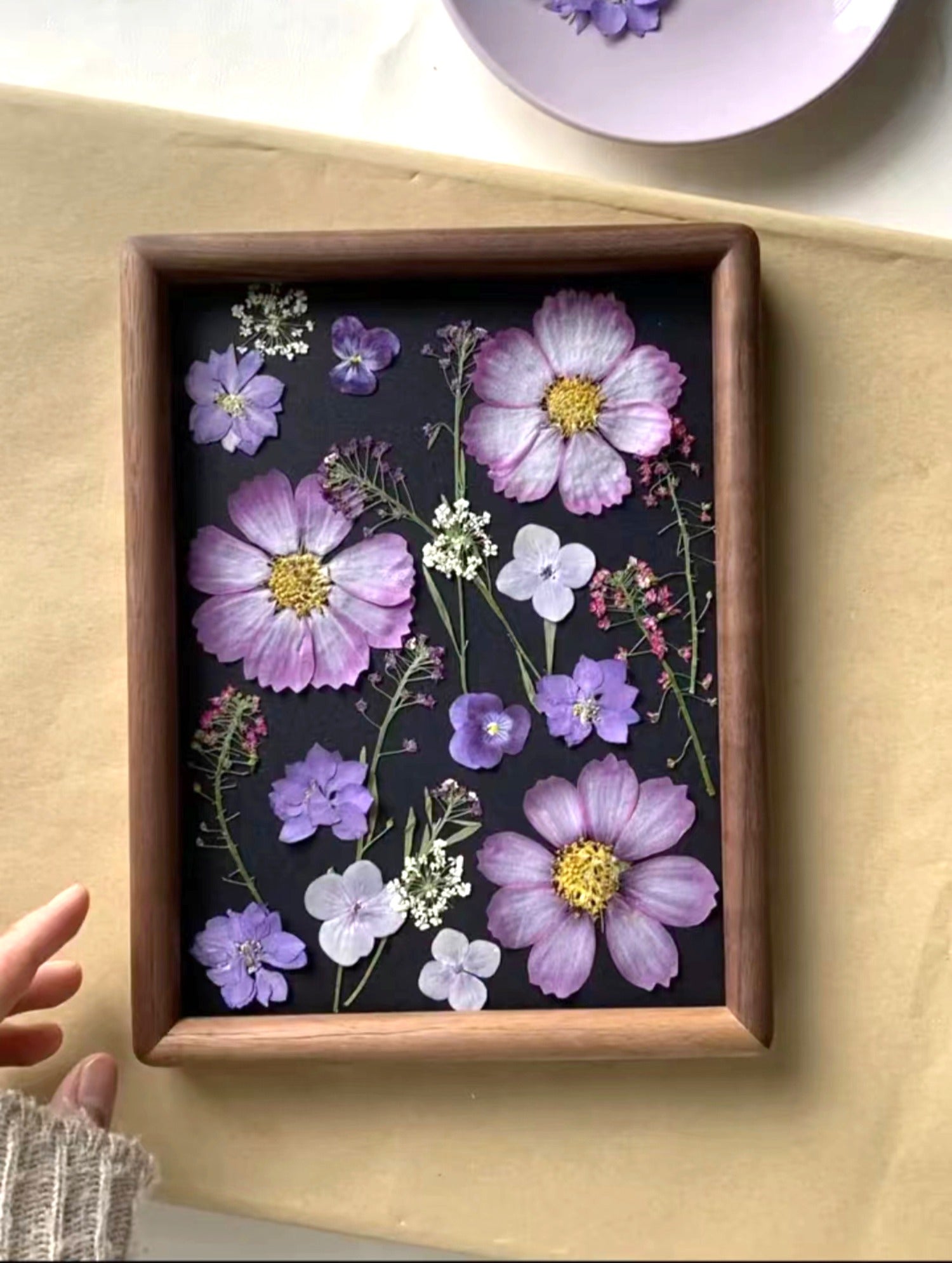 9x12" Handcrafted Pressed Flowers Purple Florals Dried Plants Preserved