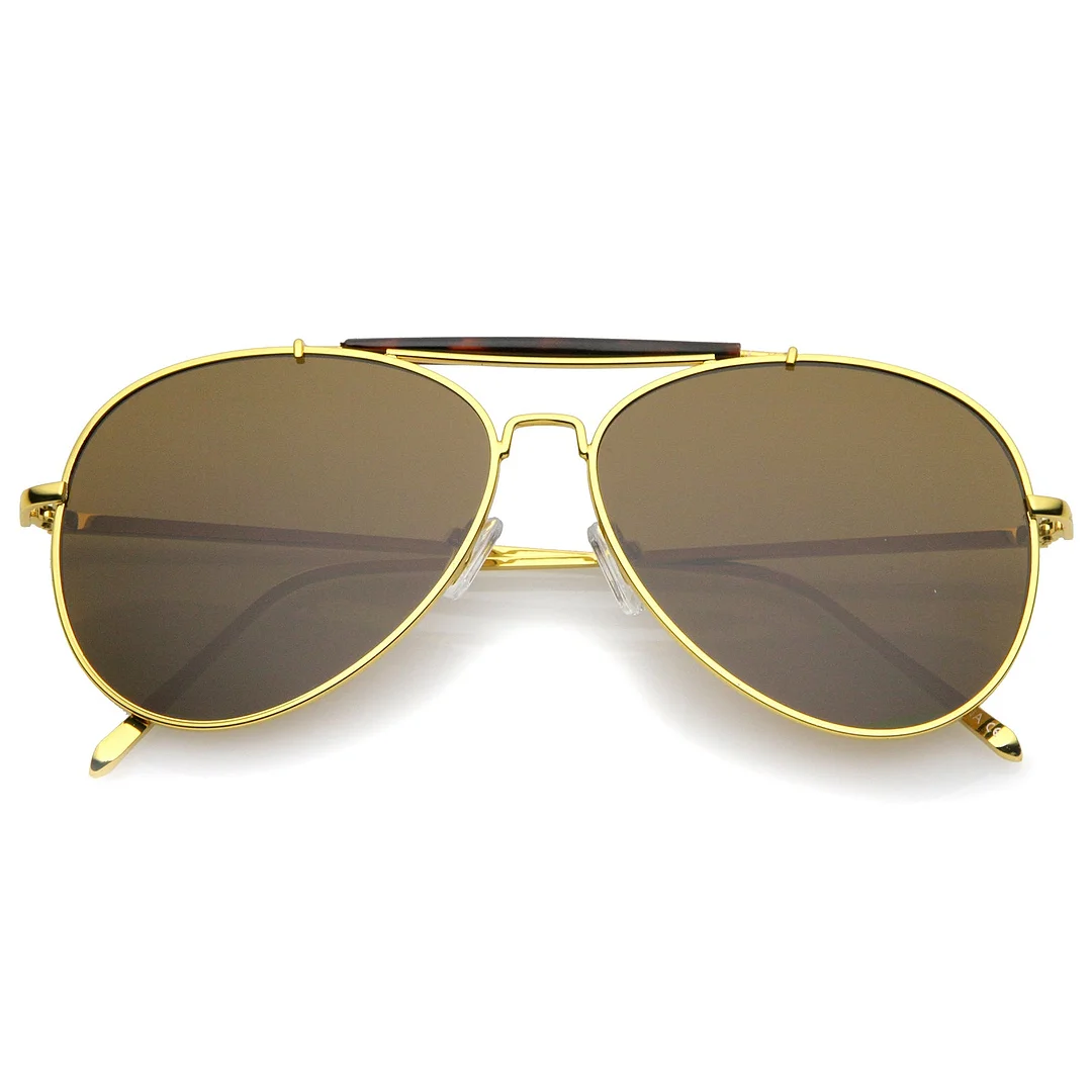 Classic Metal Double Nose Bridge Slim Temple Super Flat Lens Aviator glasses 57mm