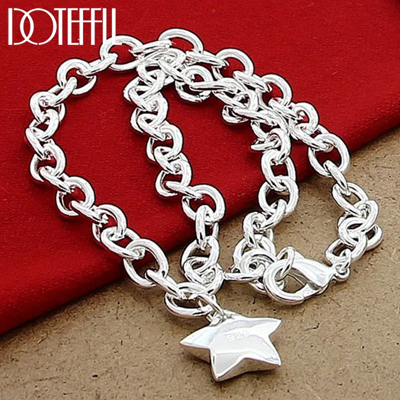 DOTEFFIL 925 Sterling Silver Star Pendant 18 Inch Chain Necklace For Woman Jewelry