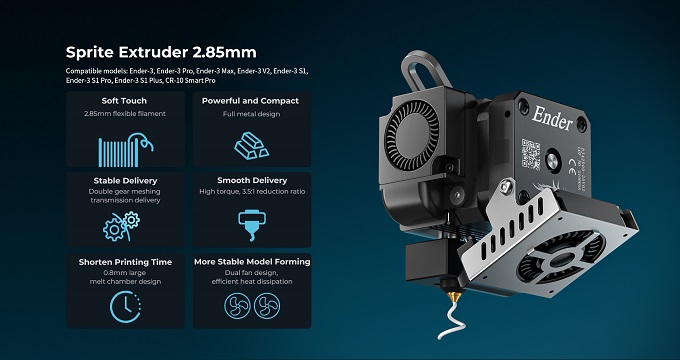 Features of 2.85mm Fexible Sprite Extruder