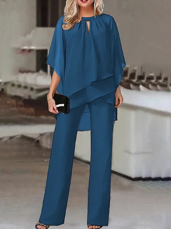 Women Half Sleeve V-neck Solid Color Dress