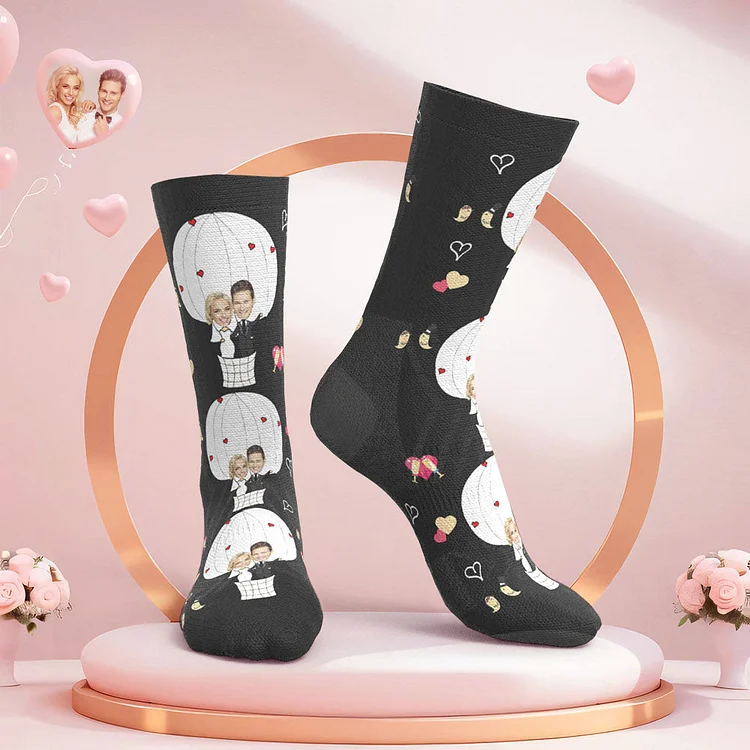 Custom Face Wedding Socks Couple Face Hot Air Balloon Socks