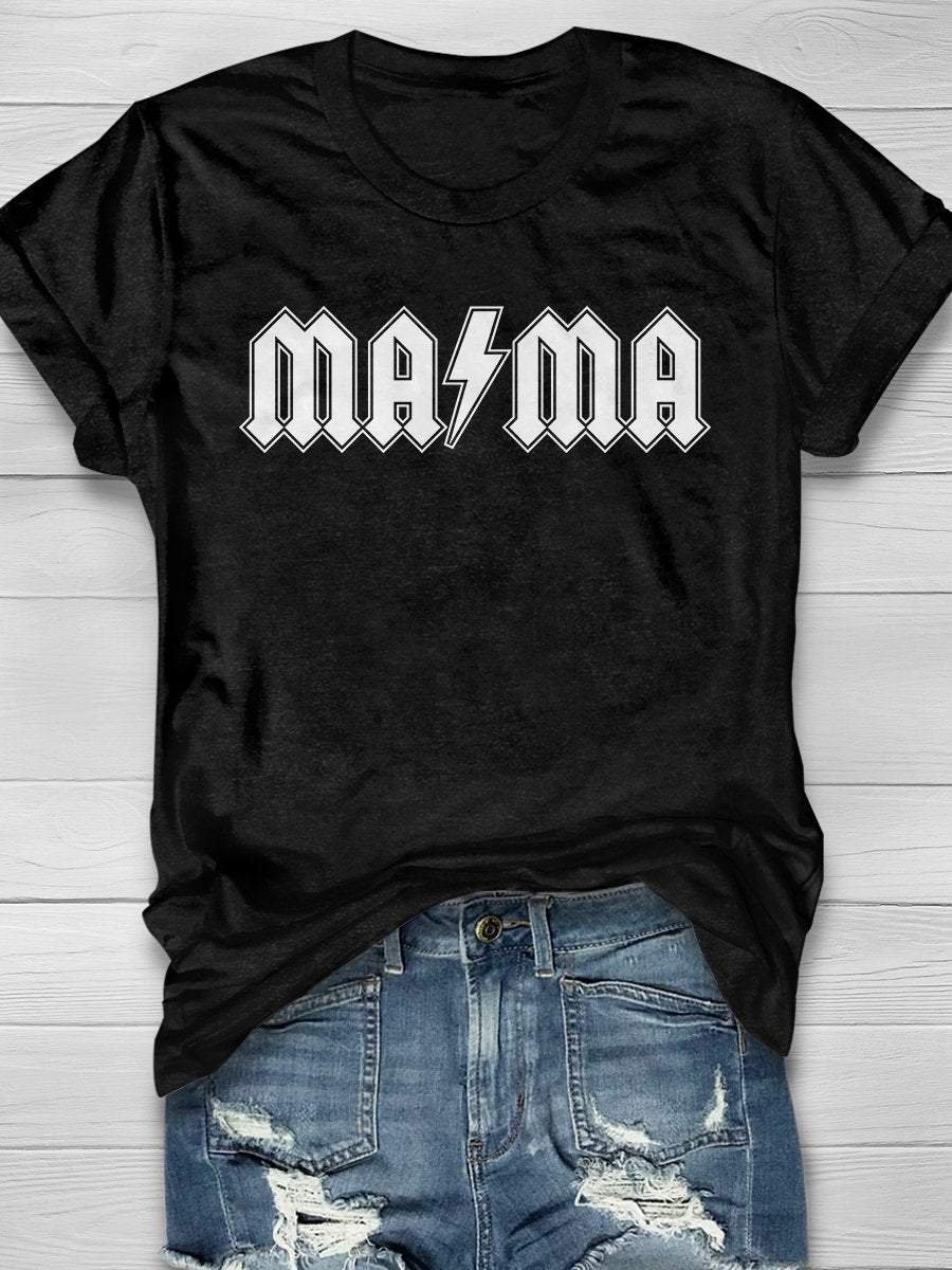 Rock And Roll Mama Print Short Sleeve T-shirt