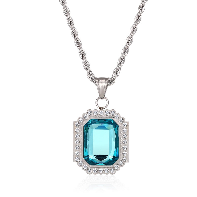 Hip-Hop Square 304 Stainless Steel Inlay Zircon 18K Gold Plated Women’s Pendant Necklace