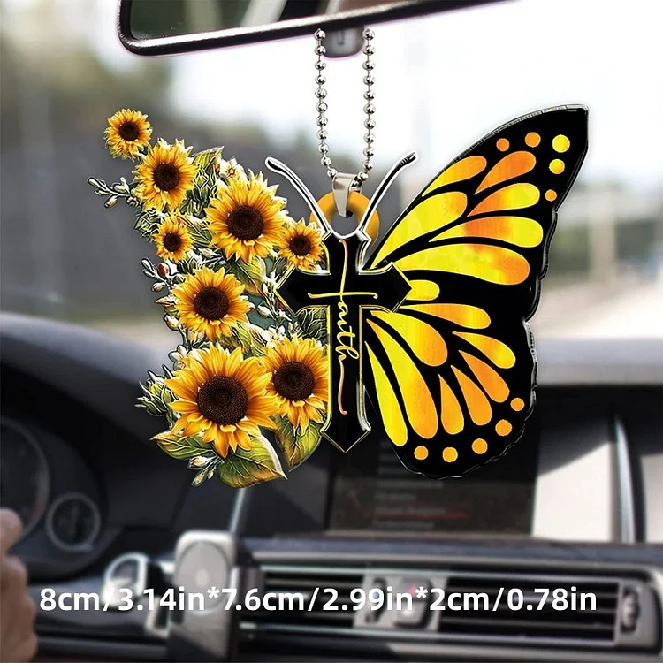 Butterfly Jesus Cross Car Mirror Hanging Ornament Pendant -BSTC1056