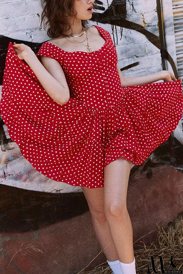 MidiSono - Red Polka Dot Sleeveless Mini Dress