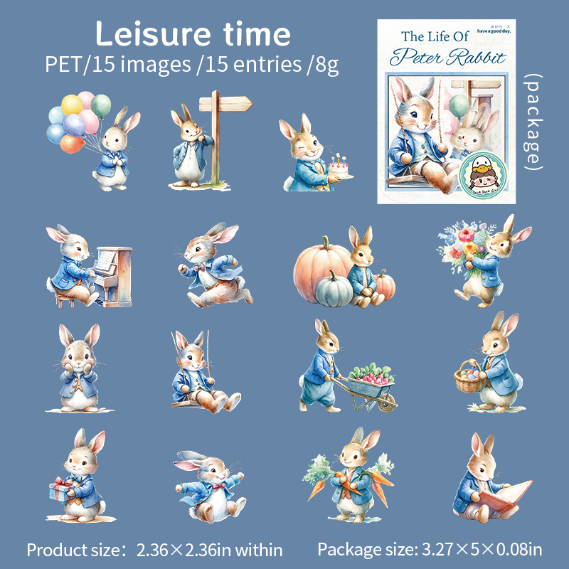 PET Sticker - The Life of Peter Rabbit Series Cute Rabbit Flower Landscape 