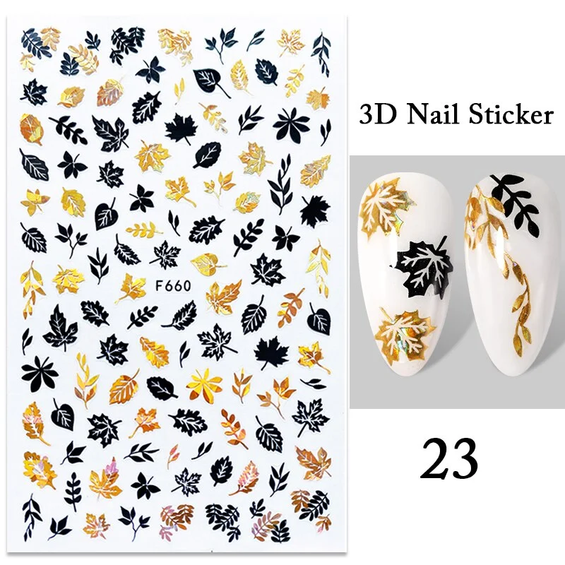 Iridescent Feathers 3D Nail Stickers Holographic Laser Flower Leaf Stickers Spring Summer Slider For Nails Manicures Decoration-Nail Inspo