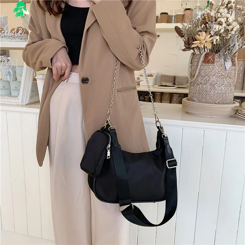 Casual nylon Women Messenger Bag Large capacity ladies Hand bags chain female Shoulder Bag Lady Purses and handbag bolsas black