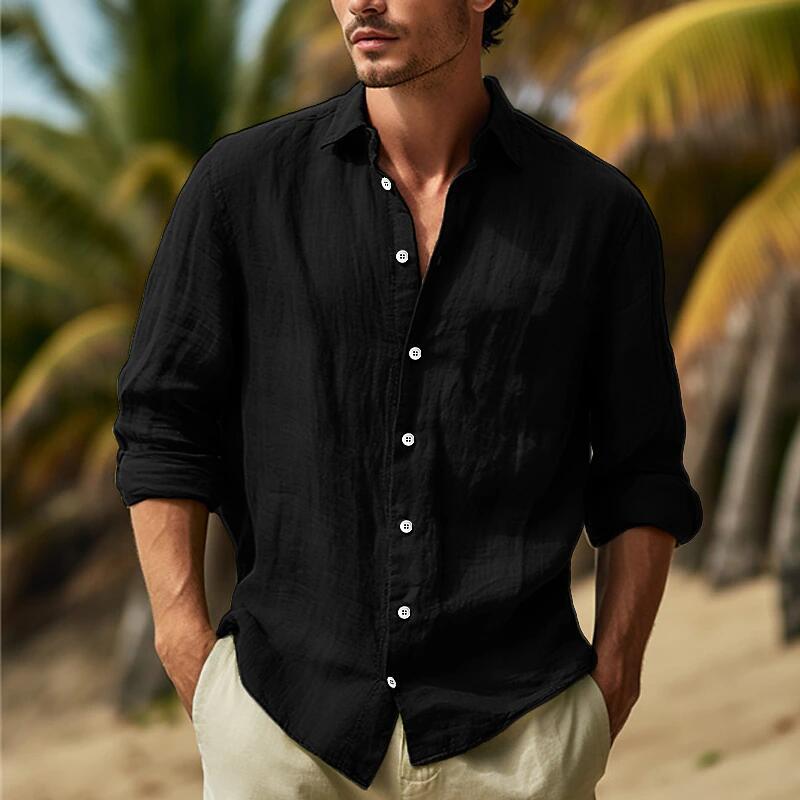 Simple Solid Color Daily Casual Long Sleeve Linen Shirt  artssus