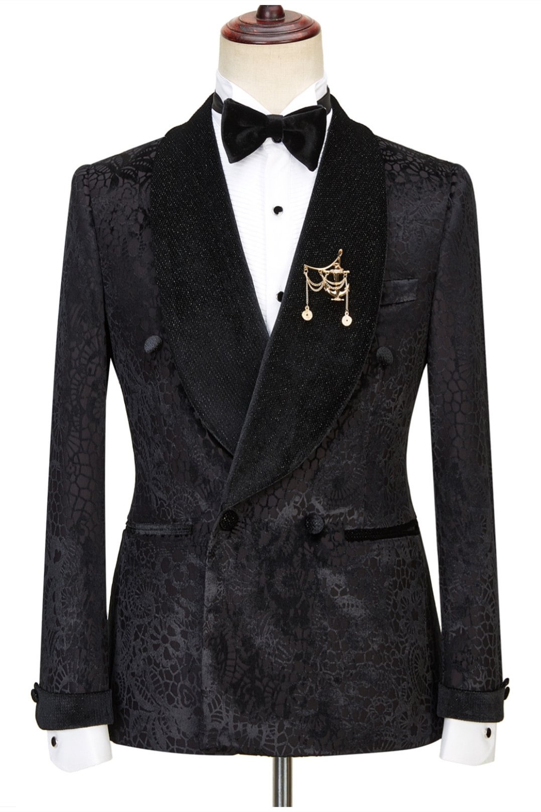 Double Breasted Black Shawl Lapel Luxurious Patterns Wedding Suits | Ballbellas Ballbellas