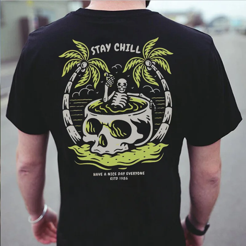 STAY CHILL SKULL print t-shirt