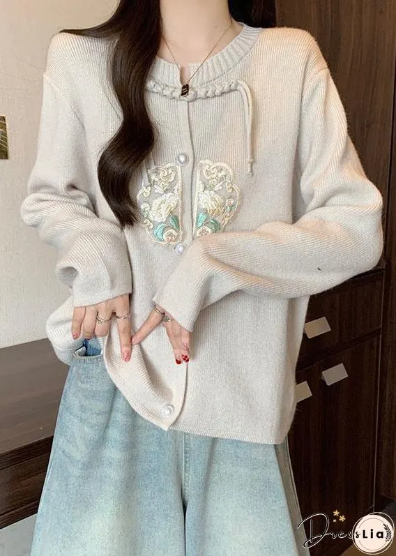 Style Apricot Tassel Button Patchwork Knit Coat Fall