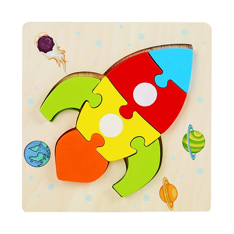 Kindergarten Children’s Enlightenment Early Education Cognition Cartoon Animal Cognition Hand-held Board Wooden Three-dimensional Puzzle Wooden Toys