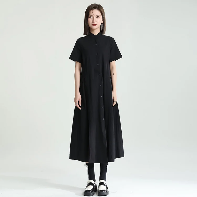 Loose Irregular Solid Color Cotton Linen Midi Dress