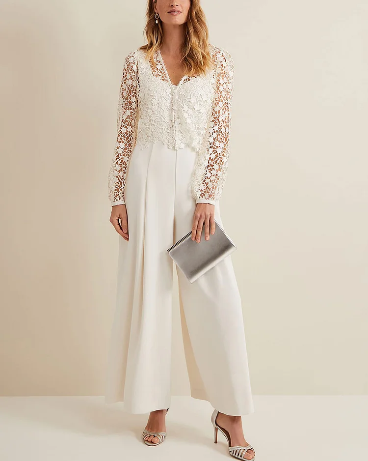 Elegant V-neck Lace Jumpsuit