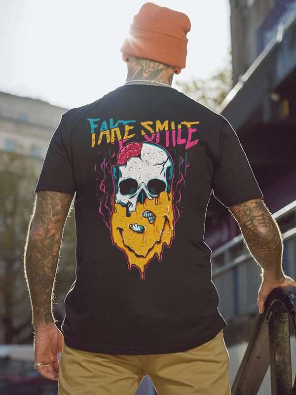 Fake Smile Skull Printed Men's T-shirt