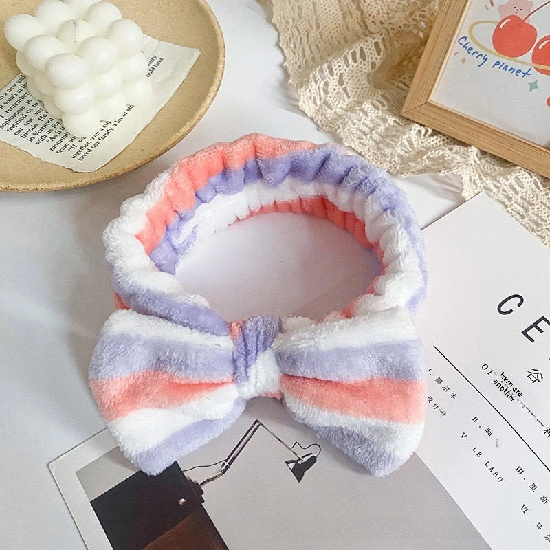 Leopard Stripe Bow Hair Band Women’s Face Washing Sports Hair Band Coral Fleece Hair Accessories