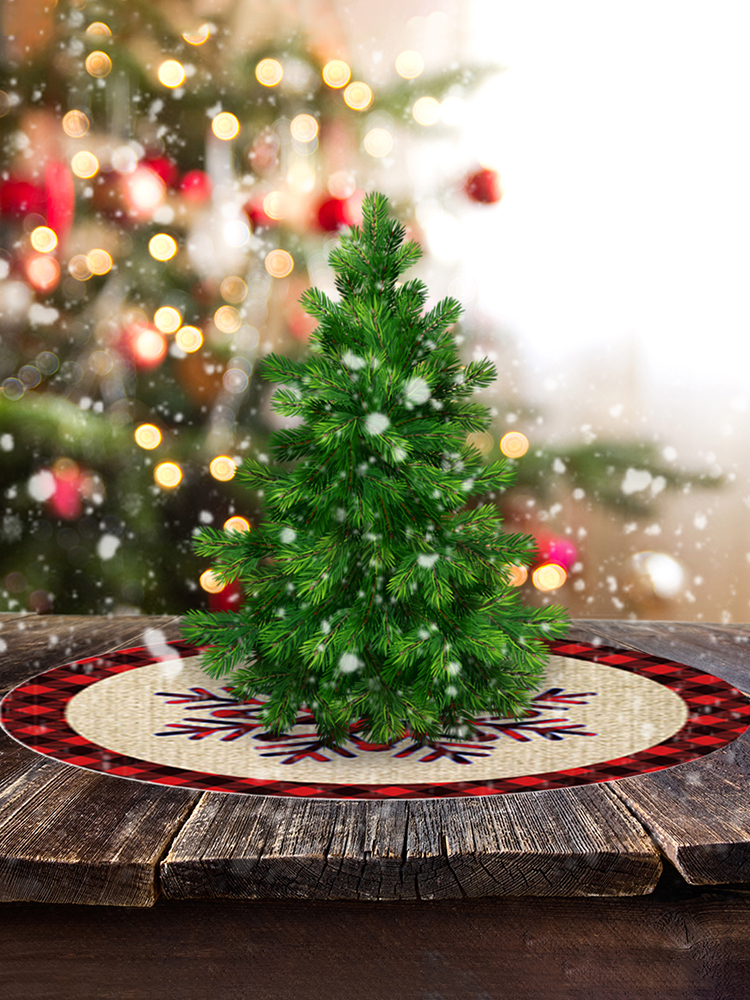 

Christmas Tree Linen Skirt Plaid Snow Flake Pattern Xmas Tree Mat Ornament, 501 Original