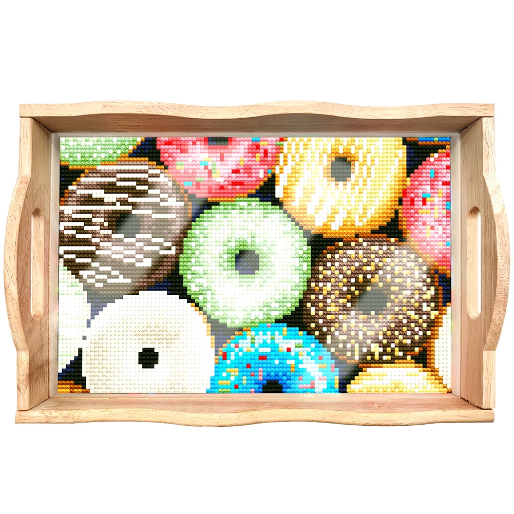 DIY Doughnut Diamond Painting Decorative Trays with Handle Coffee Table Tray for Serving Food