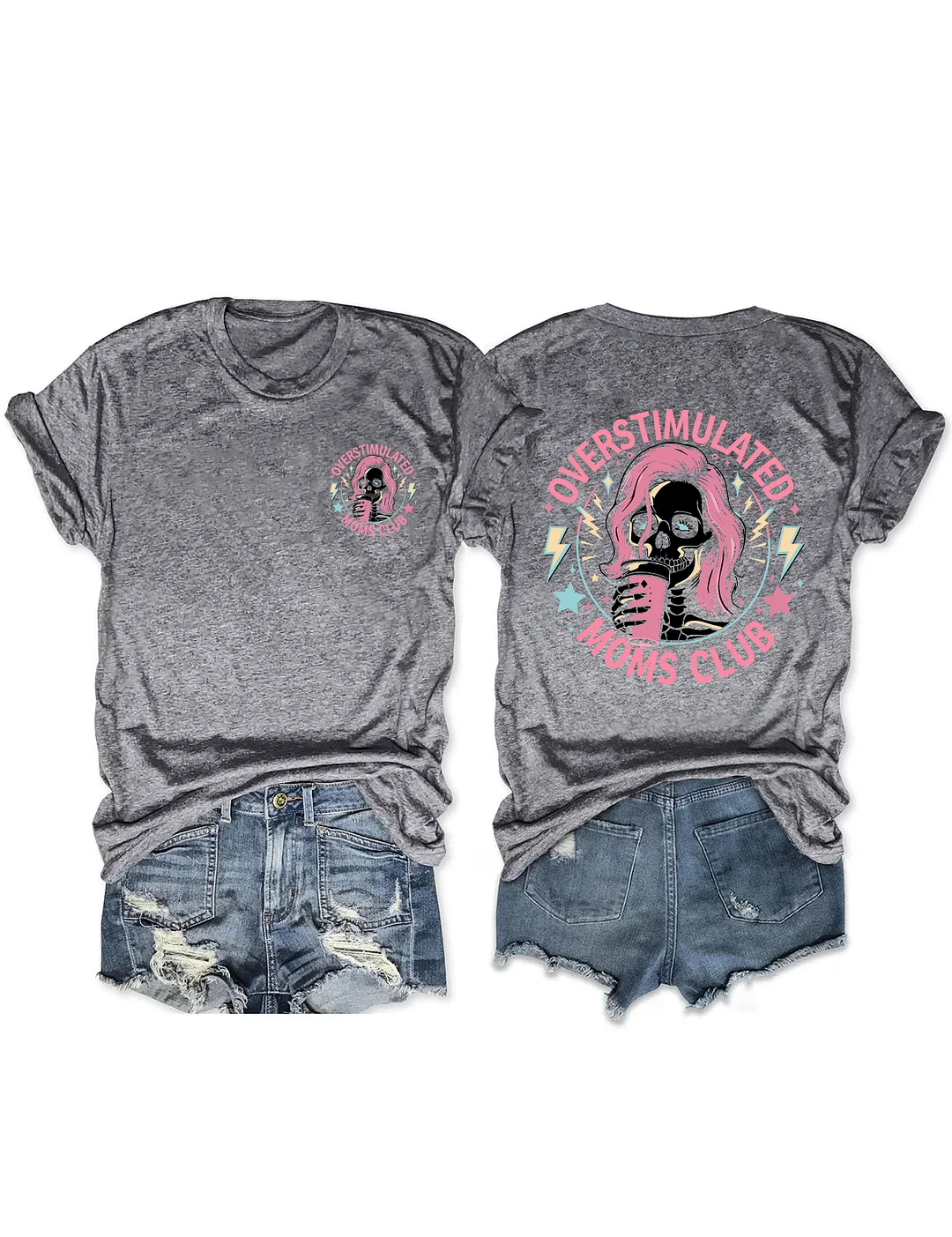 Skeleton Overstimulated Mom Club T-shirt