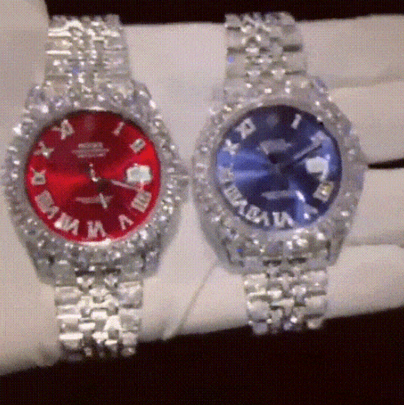 Vessful Men's Hip Hop Round Dial Red&blue Bling Iced Out Diamond Watch-VESSFUL
