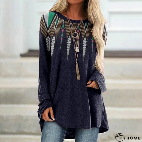 Round Neck Vintage Long Sleeve Sweater Dress | IFYHOME
