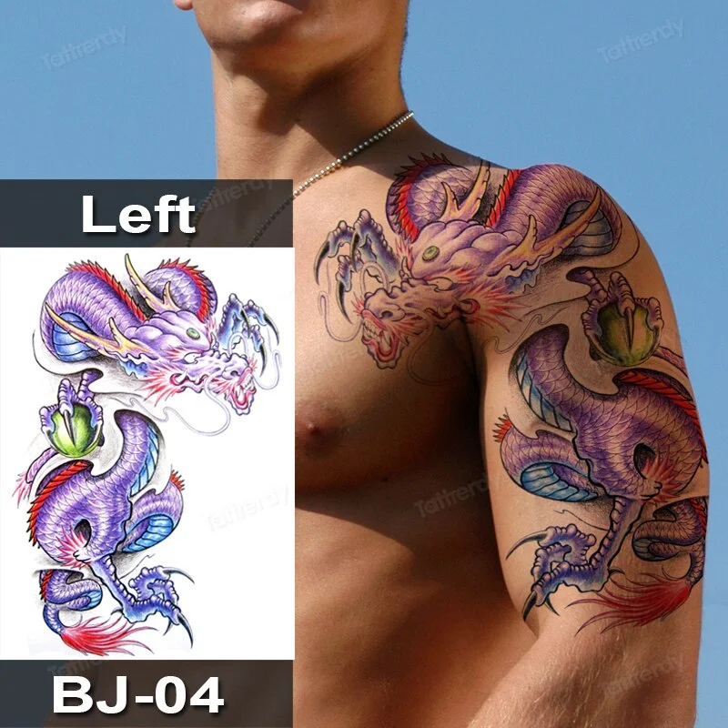 Sdrawing Fox Totem Dragon Waterproof Temporary Tattoos Body Art Arm Shoulder Chest Tattoo Sticker Black Tatouage Men Adult Large