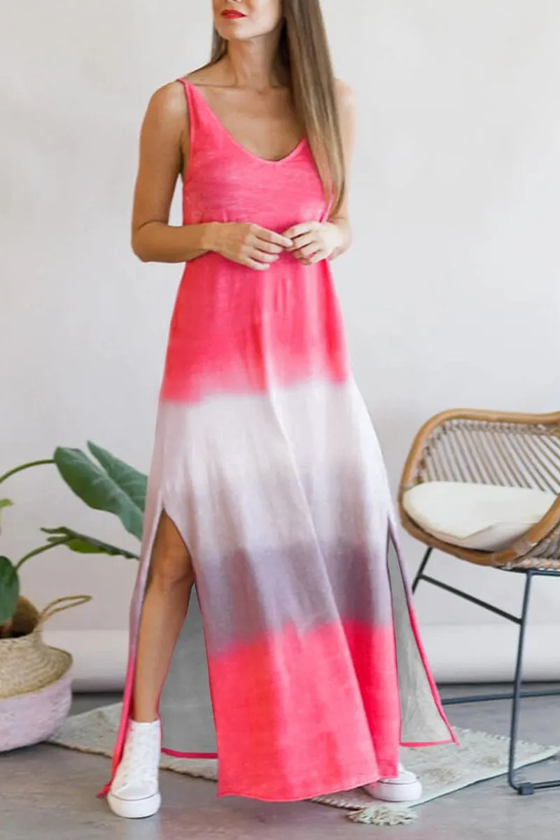 Gradient Color Slit Sleeveless Maxi Dress