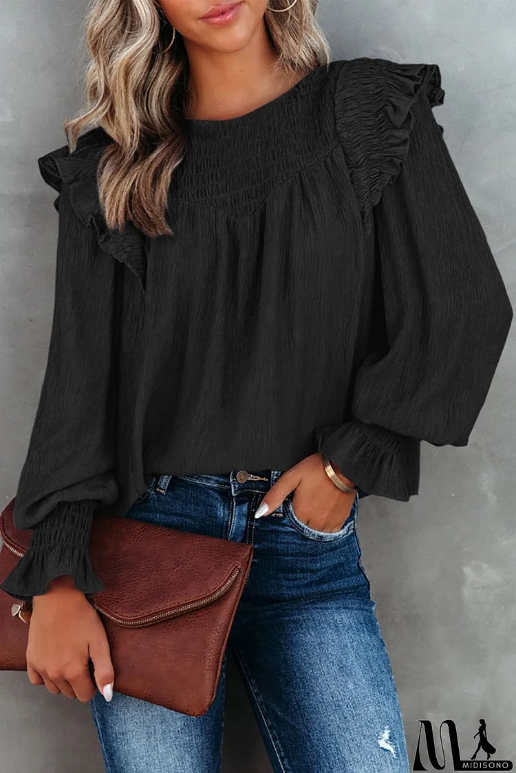 Smocked Flounce Sleeve Blouse