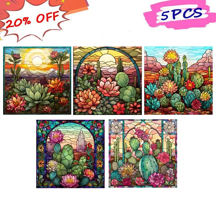 Cactus Flower Glass Painting 30*30CM (Canvas) Full Round Drill Diamond Painting gbfke