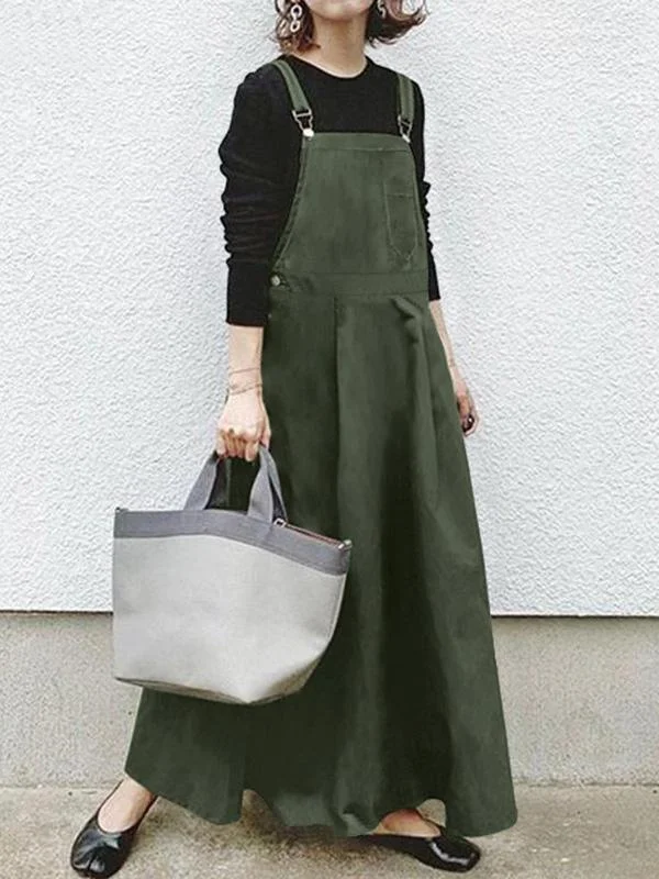Solid color jumpsuit suspender dress
